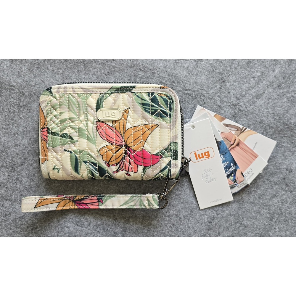 NWT Lug Rodeo RFID wallet wristlet in Lily Sand tropical floral print quilted